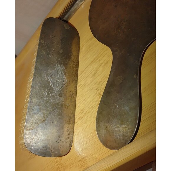 Antique Arts Crafts Lebolt 925 Sterling Hammered Silver Vanity Set Mirror Brush - Picture 8 of 16